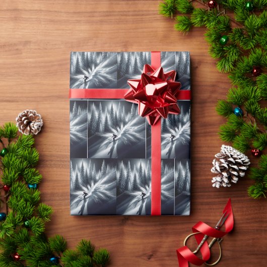 月光の下り坂スキーヤー ラッピングペーパー (クリスマスギフト)