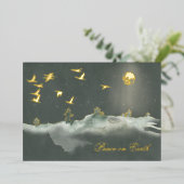 月光の下を、優雅に静かに飛ぶ鳥たち 箔シーズンカード (立ち正面)