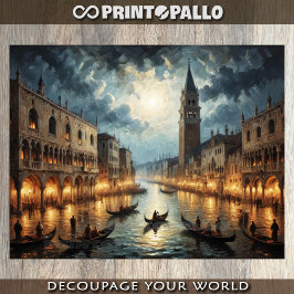 月光の中のイタリアのヴェネチア運河 薄葉紙