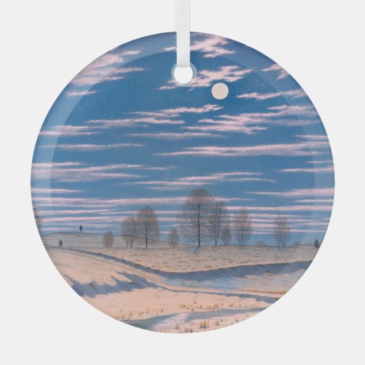 月光の中のファーラーの冬の風景: ガラスオーナメント (正面)