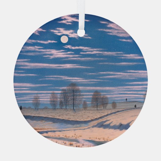 月光の中のファーラーの冬の風景: ガラスオーナメント (裏面)