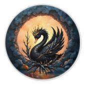 月光の優雅なオブシディアンの白鳥 セラミックノブ (正面)