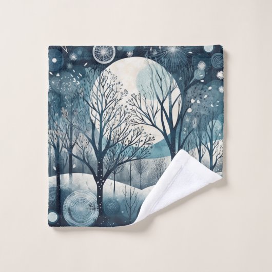 月光の北欧の森林、カスタマイズ可能 ウォッシュタオル (ウォッシュタオル)