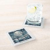 月光の北欧の森林、カスタマイズ可能 ガラスコースター (アングル)