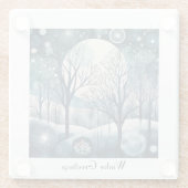 月光の北欧の森林、カスタマイズ可能 ガラスコースター (裏面)