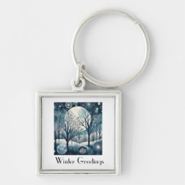 月光の北欧の森林、カスタマイズ可能 キーホルダー