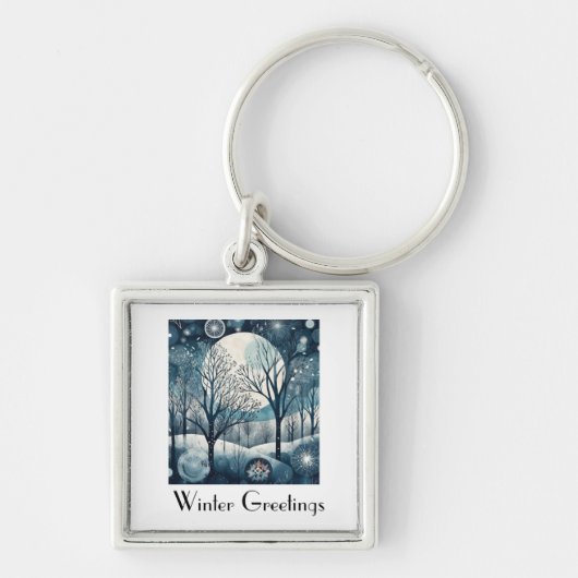 月光の北欧の森林、カスタマイズ可能 キーホルダー (正面)