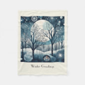 月光の北欧の森林、カスタマイズ可能 フリースブランケット (正面)