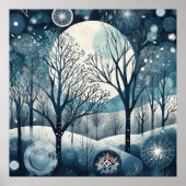 月光の北欧の森林、カスタマイズ可能 ポスター (正面)