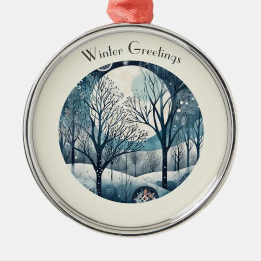 月光の北欧の森林、カスタマイズ可能 メタルオーナメント (正面)