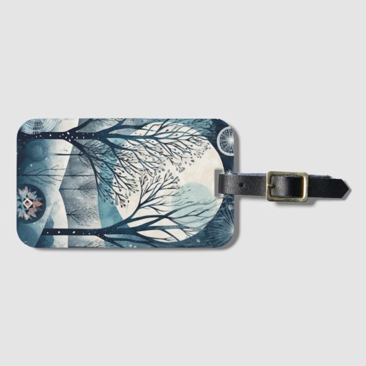 月光の北欧の森林、カスタマイズ可能 ラゲッジタグ (正面横)