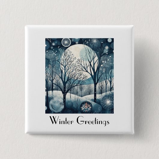 月光の北欧の森林、カスタマイズ可能 缶バッジ (正面)