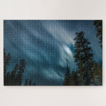 月光の夜空と森