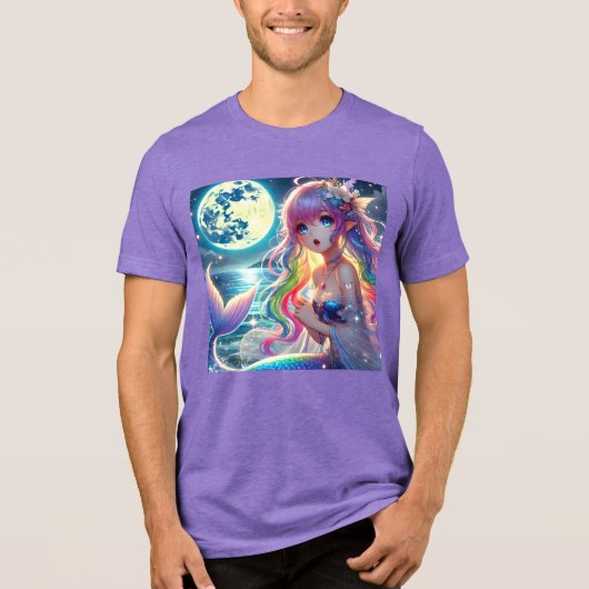 月光の妖精と虹色の人魚が歌うアニメ少女 トライブレンドＴシャツ (正面)