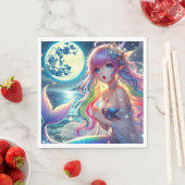 月光の妖精 虹の人魚 アニメ少女の歌 スタンダードランチョンナプキン (インサイチュ)