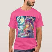 月光の妖精 虹色の人魚 アニメ少女の歌 Tシャツ (正面)