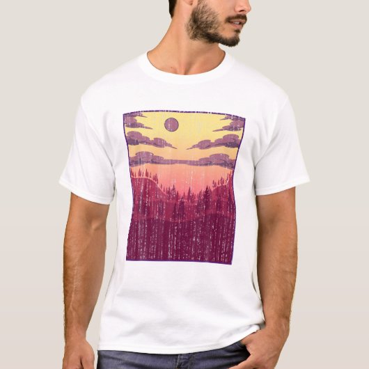 月光の森の木の風景ワイルドライフムーンNat Tシャツ (正面)