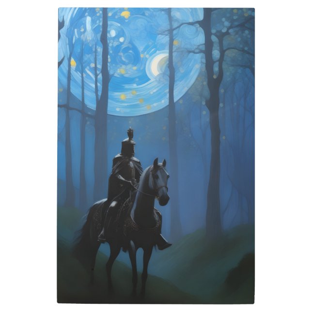 月光の森の神秘的な黒騎士 メタルプリント (正面)
