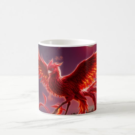 月光の波紋に舞う緋色の鳳凰。 コーヒーマグカップ (中央)