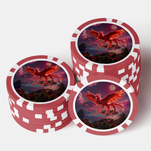 月光の波紋に舞う緋色の鳳凰。 ポーカーチップ (積み重ね)