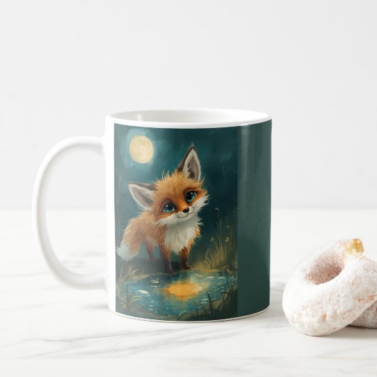 月光の狐、夜の森 コーヒーマグカップ (ドーナツ)