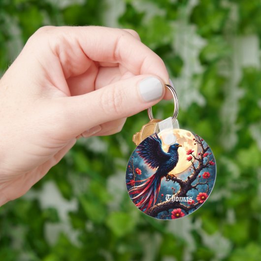 月光の紅翼 — 神秘的な幻想の鳥 キーホルダー (手)