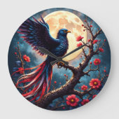 月光の紅翼 — 神秘的な幻想の鳥 ラージ壁時計 (正面)