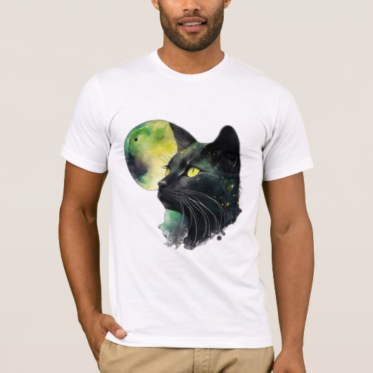 月光の視線 – Mystic Black Cat Tシャツ (正面)