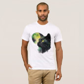 月光の視線 – Mystic Black Cat Tシャツ (正面フル)