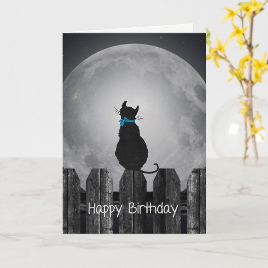 月光の誕生日猫 カード (黄色い花)