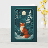 月光の雪の森の狐のカード カード (黄色い花)