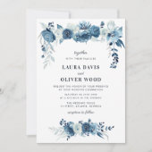 月光の青い花柄のペイントが施されたウェディング招待状 招待状 (正面)