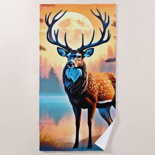 月光の鹿の姿勢 ビーチタオル (正面)