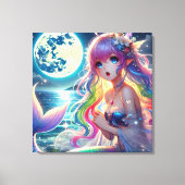 月光を歌うアニメガールPixie Rainbow Mermaid キャンバスプリント (正面)
