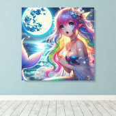 月光を歌うアニメガールPixie Rainbow Mermaid キャンバスプリント (インサイチュ (ウッドフロア))