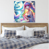 月光を歌うアニメガールPixie Rainbow Mermaid キャンバスプリント (インサイチュ (寝室))
