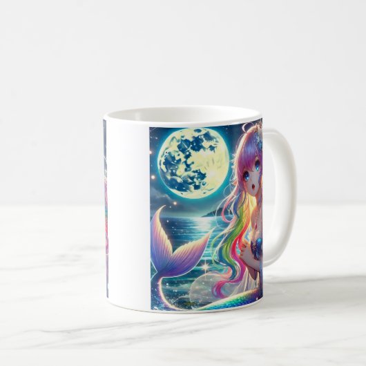 月光を歌うアニメガールPixie Rainbow Mermaid コーヒーマグカップ (正面右)