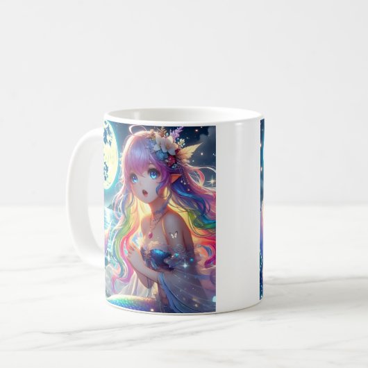 月光を歌うアニメガールPixie Rainbow Mermaid コーヒーマグカップ (正面左)