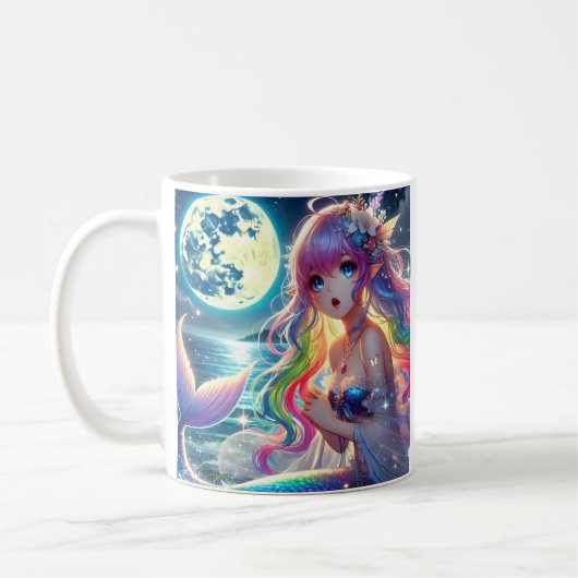 月光を歌うアニメガールPixie Rainbow Mermaid コーヒーマグカップ (左)