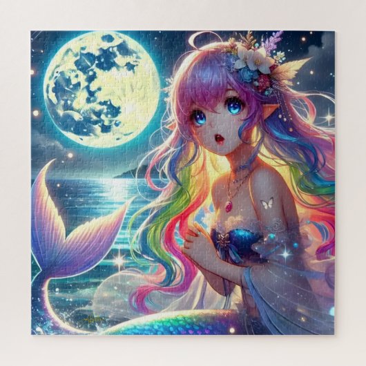 月光を歌うアニメガールPixie Rainbow Mermaid ジグソーパズル (縦)