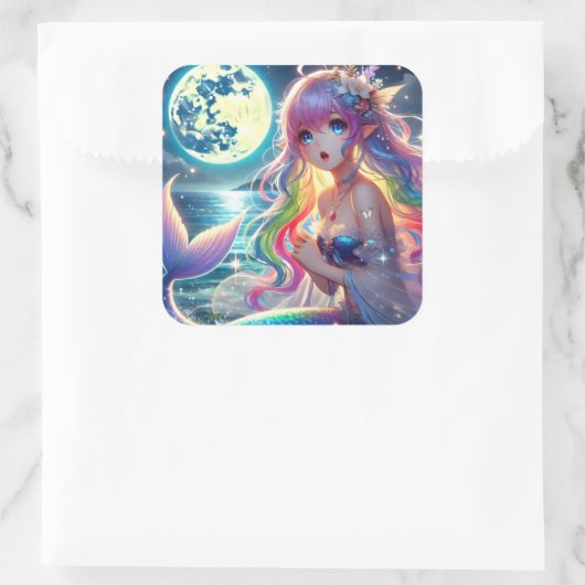 月光を歌うアニメガールPixie Rainbow Mermaid スクエアシール (バッグ)