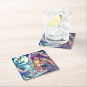月光を歌うアニメガールPixie Rainbow Mermaid スクエアペーパーコースター (インサイチュ)