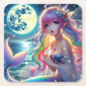 月光を歌うアニメガールPixie Rainbow Mermaid スクエアペーパーコースター (正面)