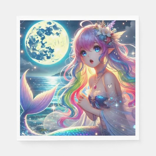 月光を歌うアニメガールPixie Rainbow Mermaid スタンダードランチョンナプキン (正面)