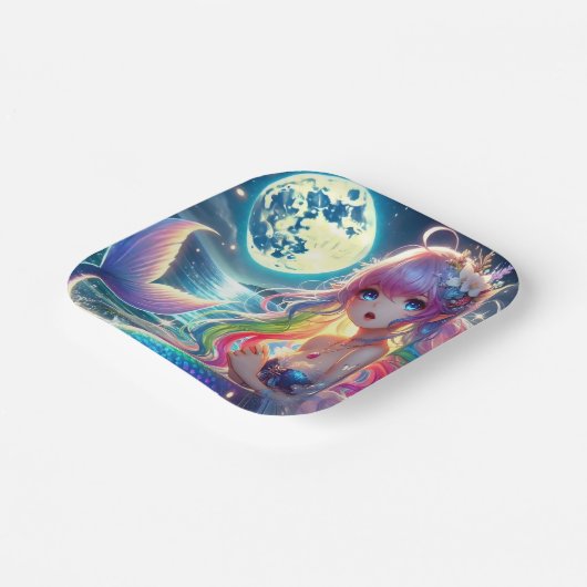 月光を歌うアニメガールPixie Rainbow Mermaid ペーパープレート (傾斜あり)