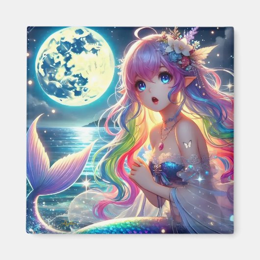 月光を歌うアニメガールPixie Rainbow Mermaid マグネット (正面)
