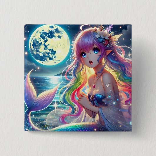 月光を歌うアニメガールPixie Rainbow Mermaid 缶バッジ (正面)
