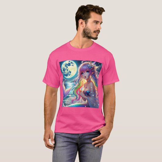 月光を歌うアニメガールPixie Rainbow Mermaid Tシャツ (正面フル)