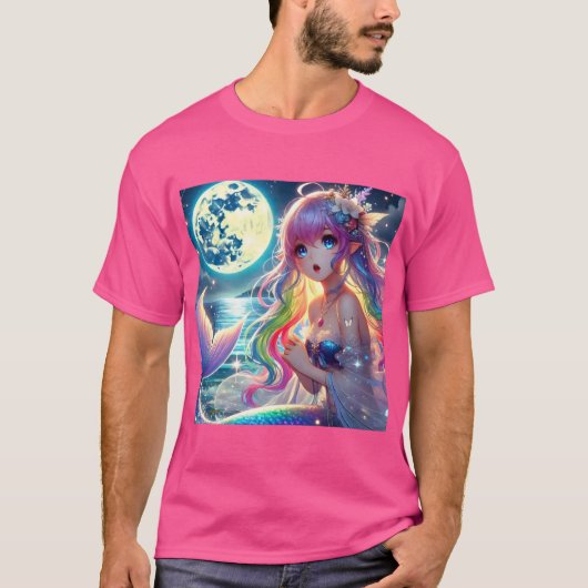 月光を歌うアニメガールPixie Rainbow Mermaid Tシャツ (正面)