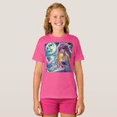 月光を歌うアニメガールPixie Rainbow Mermaid Tシャツ (正面フル)